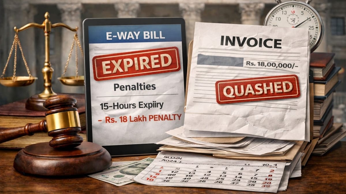 High Court Quashes Rs. 18 Lakh Penalty for 15-Hour E-Way Bill Expiry