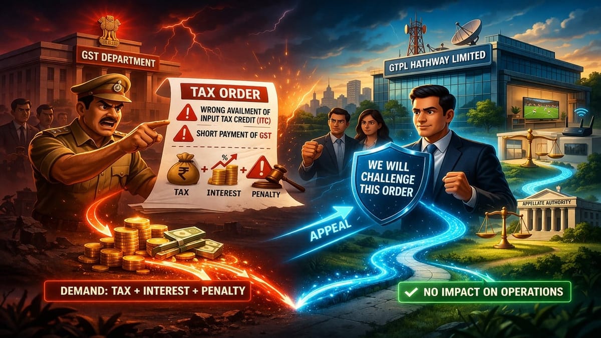 GTPL Hathway Faces Rs 11.13 Crore Demand Over Alleged ITC and Short GST Payment