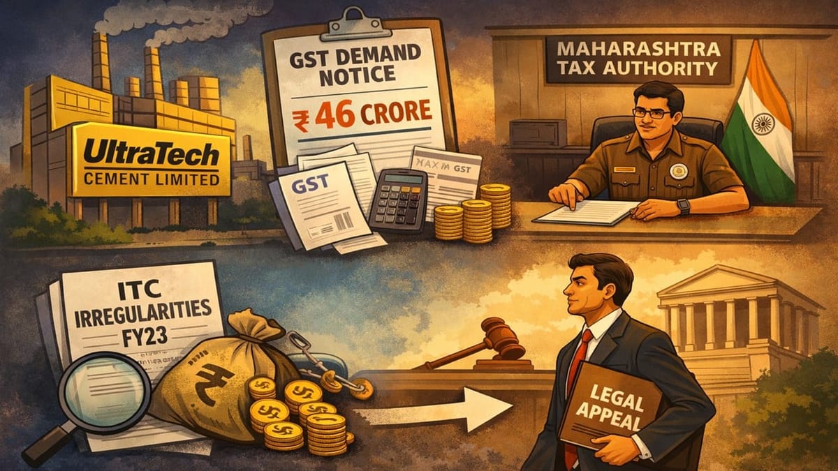UltraTech Cement Faces Rs 46 Cr GST Demand, Plans Appeal Against Maharashtra Tax Order