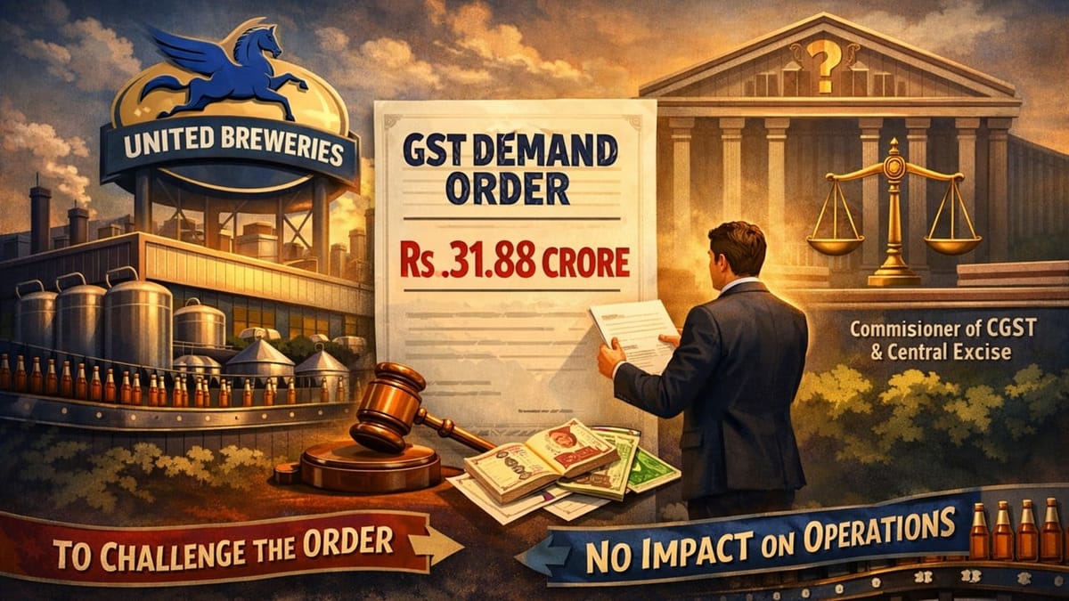 United Breweries Receives Rs. 31.88 Crore GST Order Over Leasehold Rights; Plans to Appeal