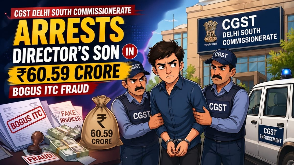 CGST Delhi South Commissionerate Arrests Director’s Son in Rs 60.59 Crore Bogus ITC Fraud