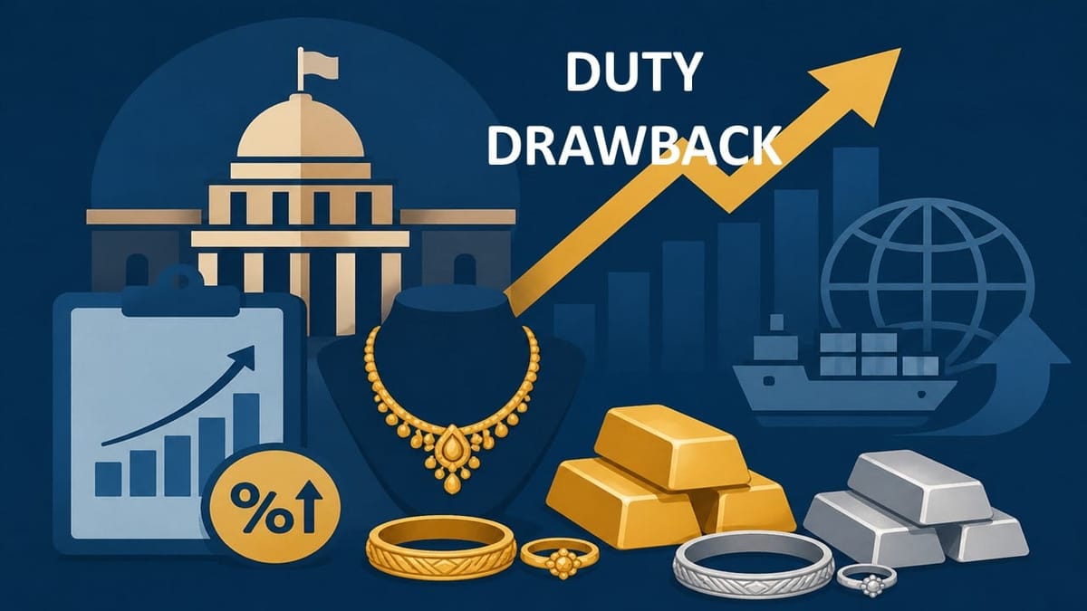 Central Government Increases Duty Drawback Rates for Gold and Silver Jewellery