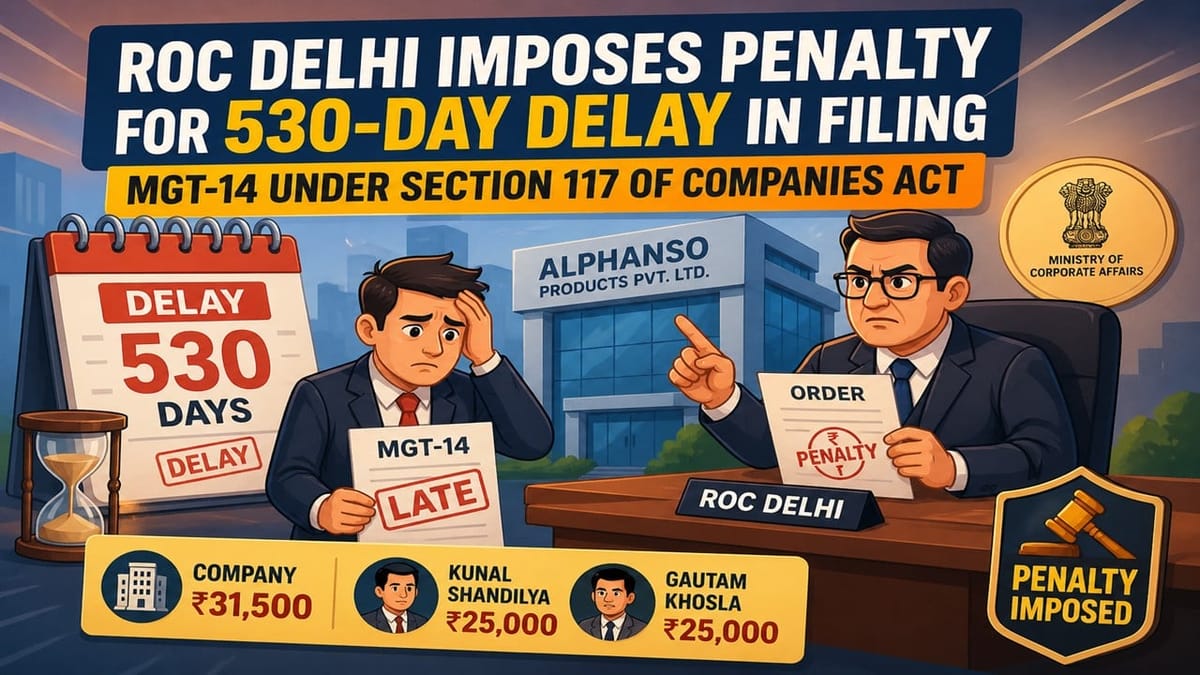 ROC Delhi Imposes Penalty for 530-Day Delay in Filing MGT-14 under Section 117 of Companies Act
