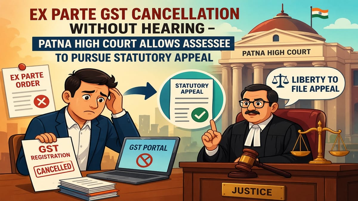 Patna High court grants liberty to Pursue Statutory Appeal instead of setting aside GST cancellation order
