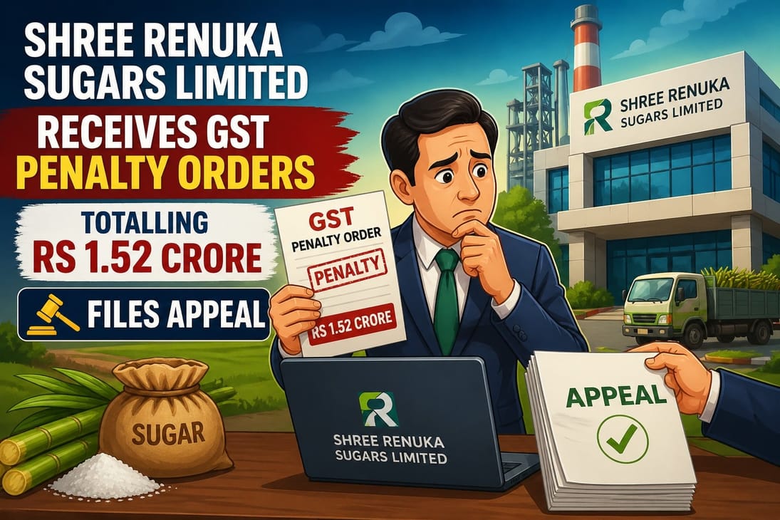 Shree Renuka Sugars Limited Receives GST Penalty Orders Totalling Rs 1.52 Crore, Files Appeal