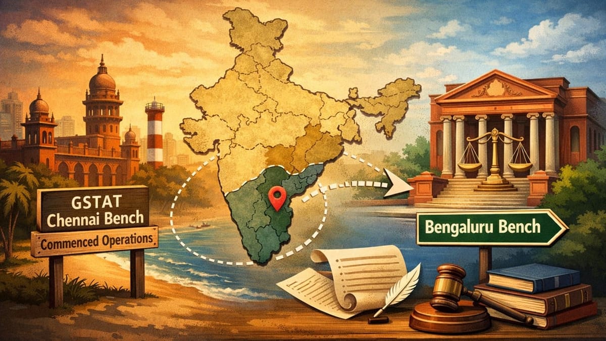 GSTAT Chennai Bench Functional: Appeals Directed To Be Filed via Bengaluru Bench