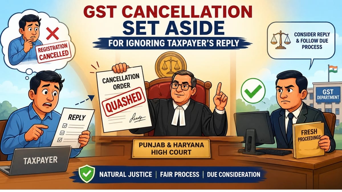Punjab & Haryana High Court Set’s aside GST Cancellation for Ignoring Taxpayer’s Reply
