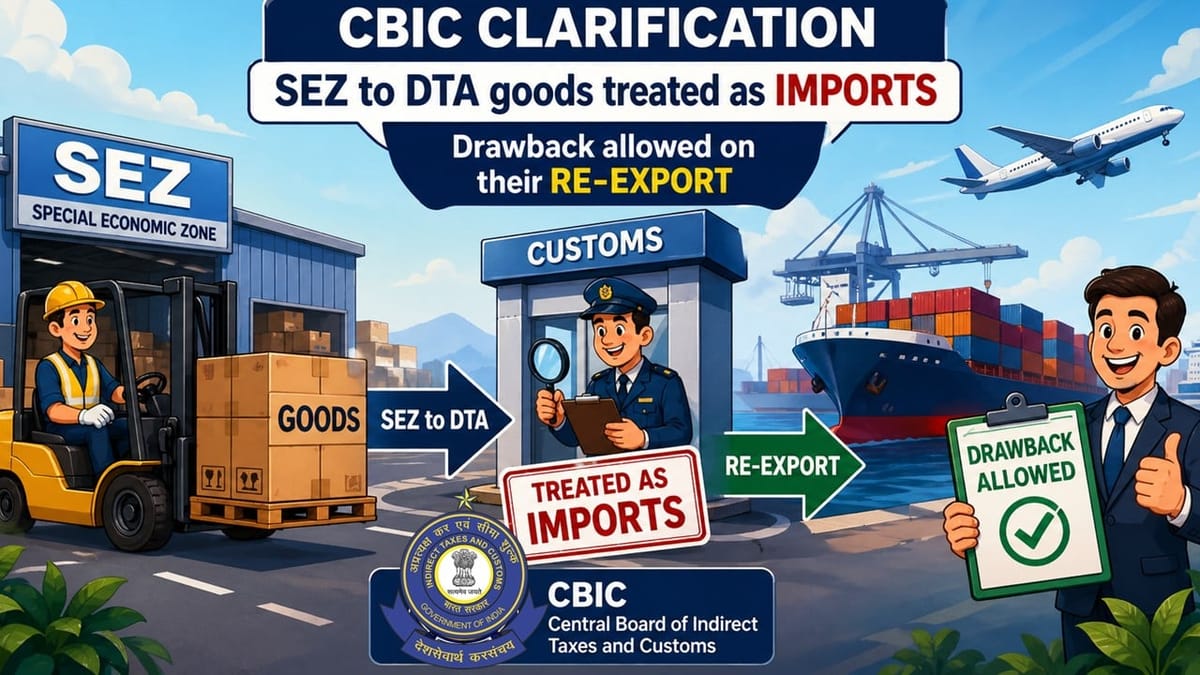 CBIC Update on SEZ Goods: Re-export from DTA Now Eligible for Drawback