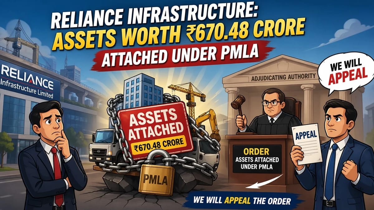 Reliance Infrastructure Received PMLA Order for Attachment of Assets Worth Rs 670.48 Crore