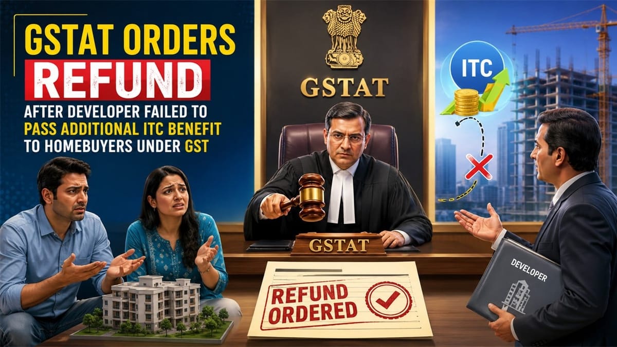 Additional ITC Benefit Must Reach Homebuyers, Holds GST Appellate Tribunal