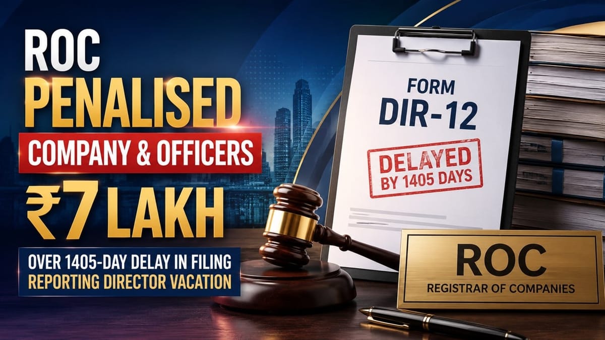 ROC Penalises Company and Officers Rs 7 lakh Over 1405-Day Delay in Filing Reporting Director Vacation