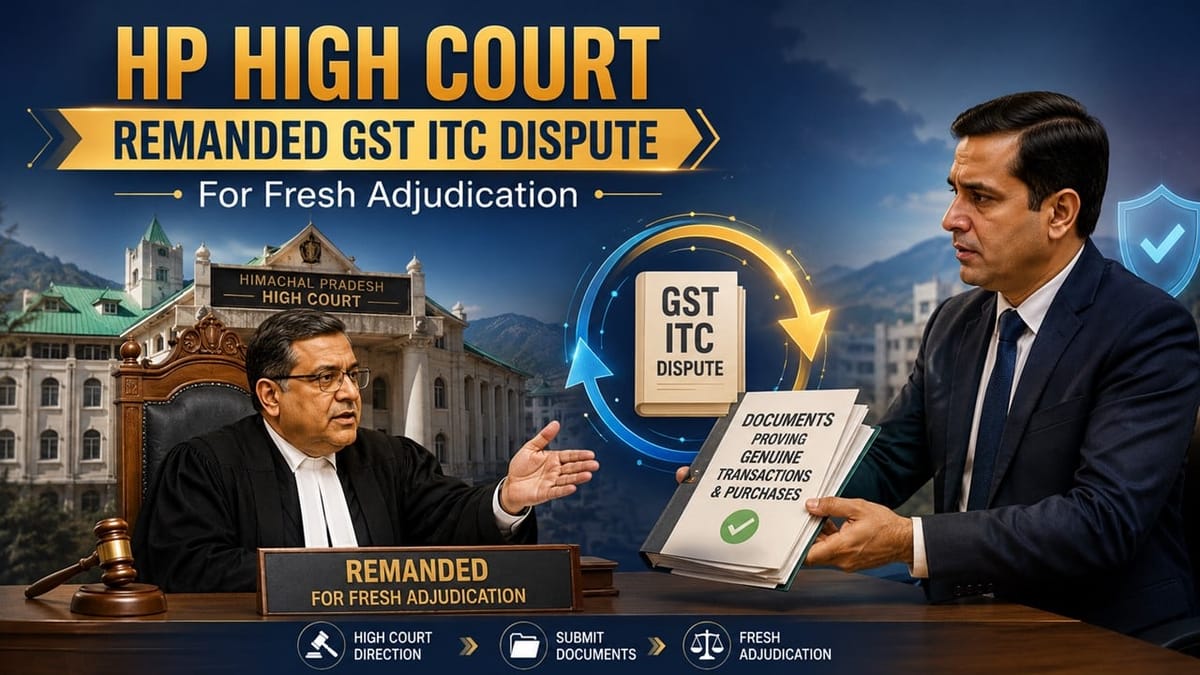 High Court Orders Fresh Adjudication in GST ITC Dispute; Allows Re-Submission of Documents