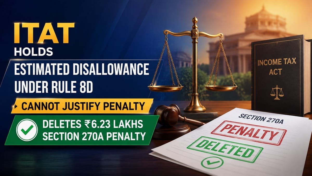 ITAT Holds Estimated Disallowance Under Rule 8D Cannot Justify Penalty; Deletes 6.23 Lakhs Section 270A Penalty