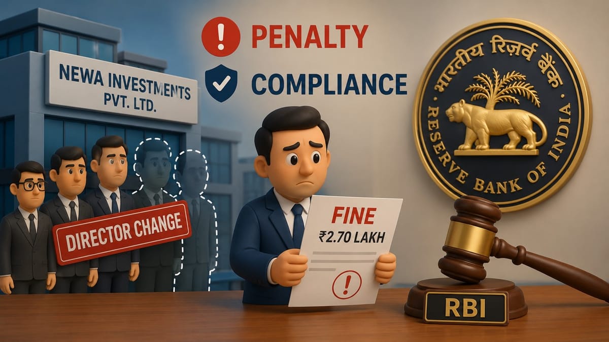 Newa Investments Penalised by RBI Over Director Change Without Approval