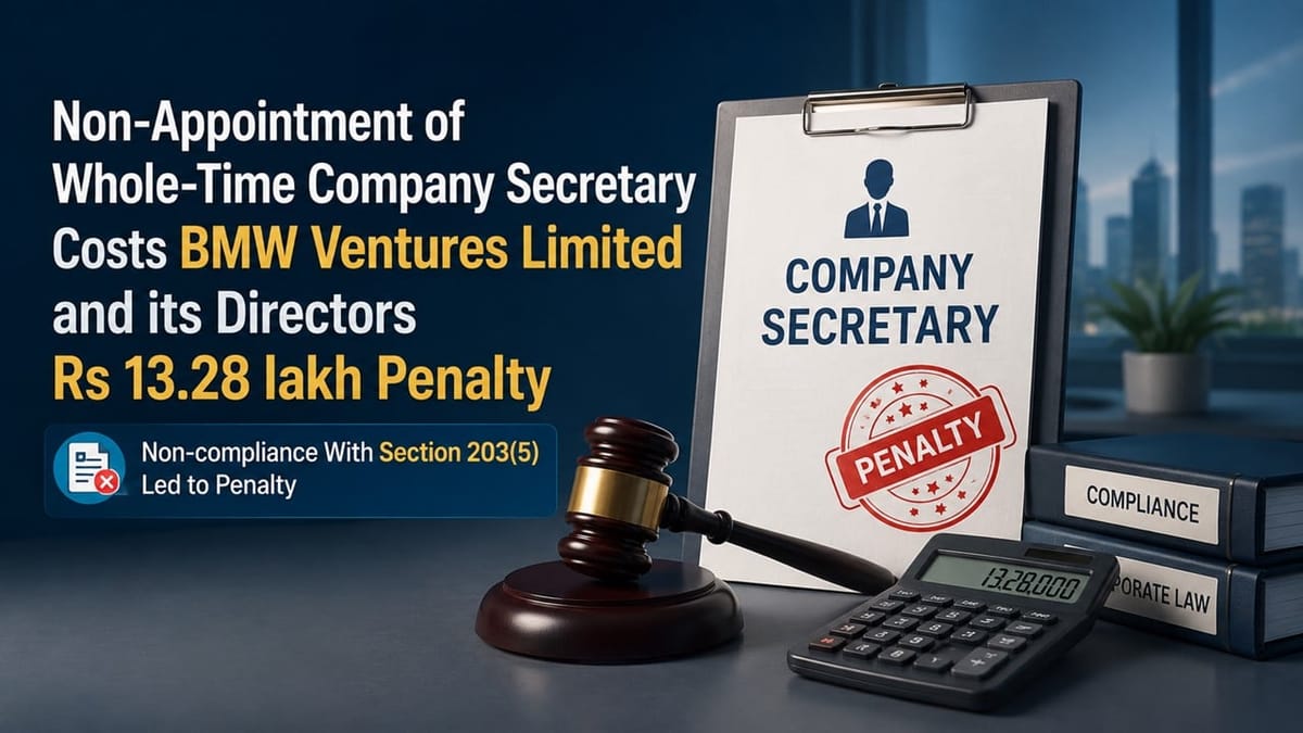 Non-Appointment of Whole-Time Company Secretary Costs BMW Ventures Limited and its Directors Rs 13.28 lakh Penalty