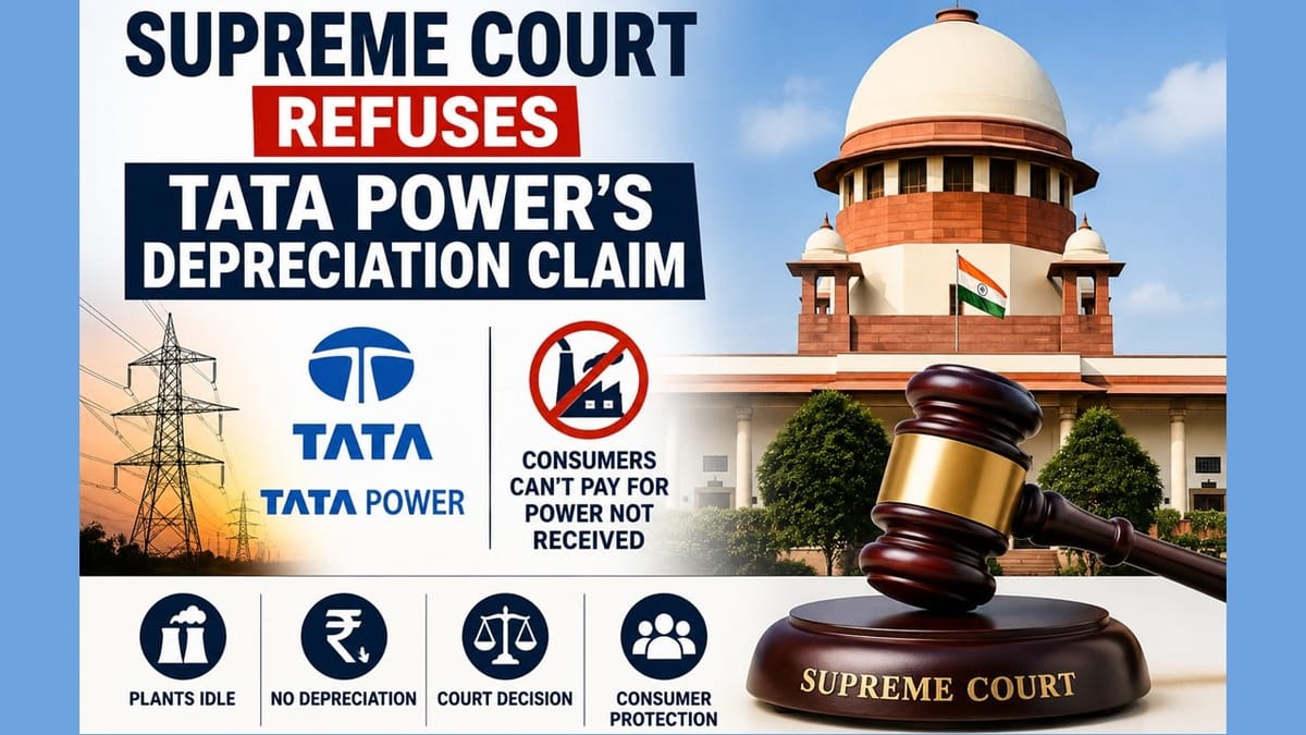 Supreme Court refuses Tata Power’s Depreciation Claim: consumers cannot be required to pay for electricity which they no longer received