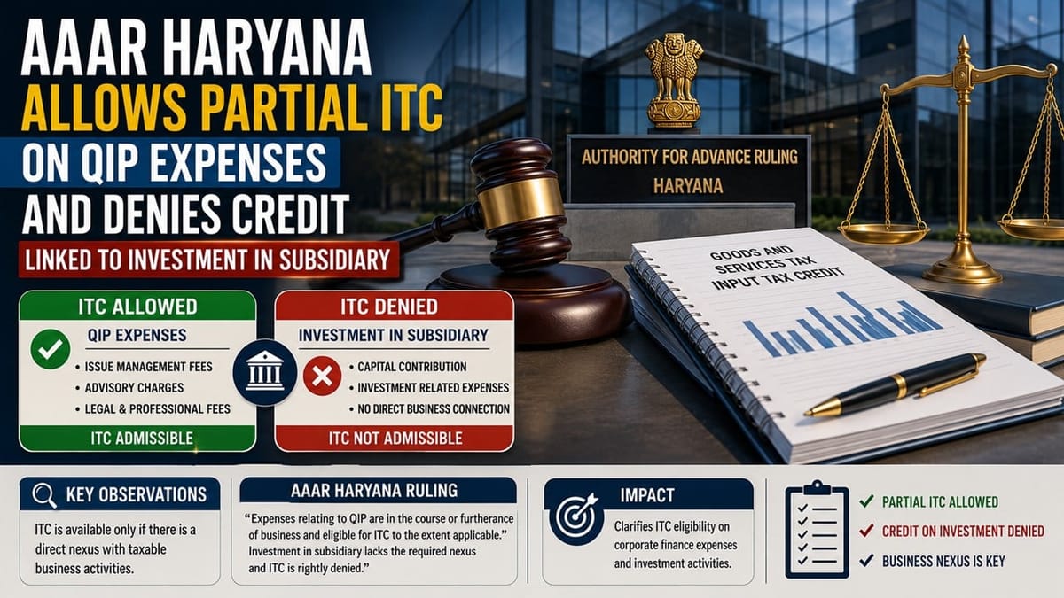 AAAR Haryana Allows Partial ITC on QIP Expenses And Denies Credit Linked to Investment in Subsidiary