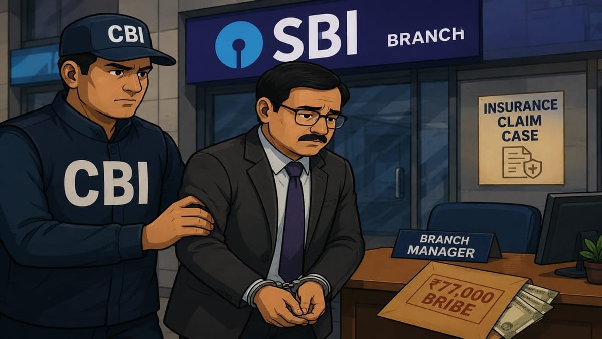 CBI Arrests SBI Branch Manager for Taking Rs 77,000 Bribe in Insurance Claim Case
