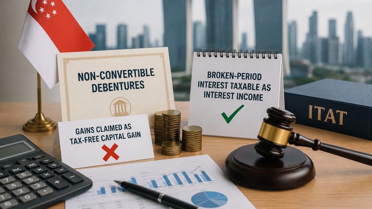 Singapore Investor Claimed Rs. 6.35 Crore Non-Convertible Debentures Gain as Tax-Free Capital Gain; ITAT Holds Broken-Period Interest Taxable as Interest Income