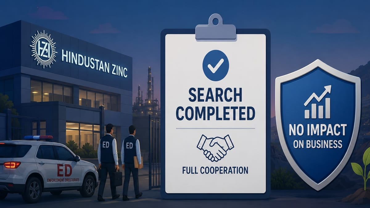 Hindustan Zinc Reports Completion of ED Search, Assures No Impact on Business