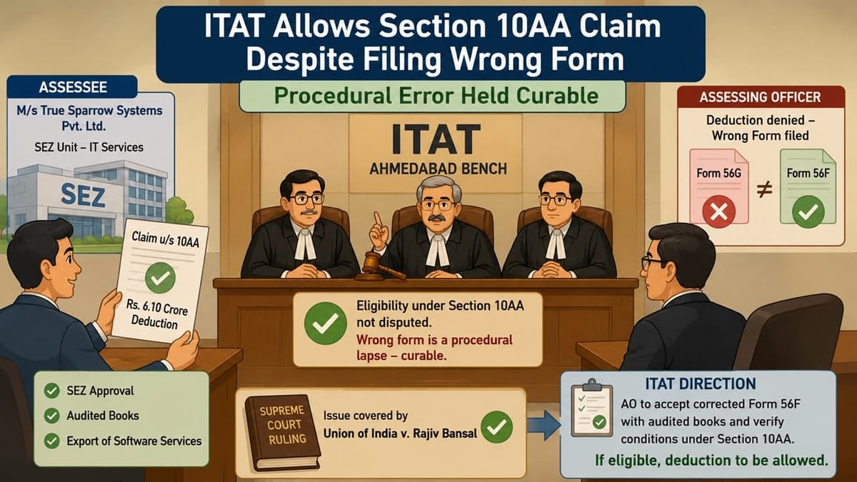 ITAT Allows Section 10AA Claim Despite Filing Wrong Form; Procedural Error Held Curable