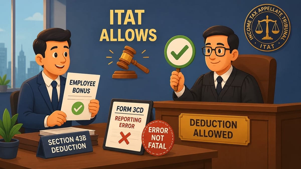 ITAT Allows Section 43B Deduction for Employee Bonus Despite Form 3CD Reporting Error