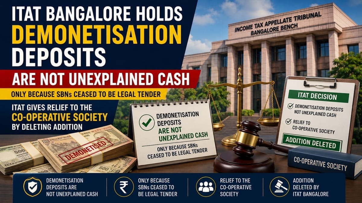 ITAT Holds Demonetisation Deposits Are Not Unexplained Cash Only Because SBNs Ceased to be Legal Tender