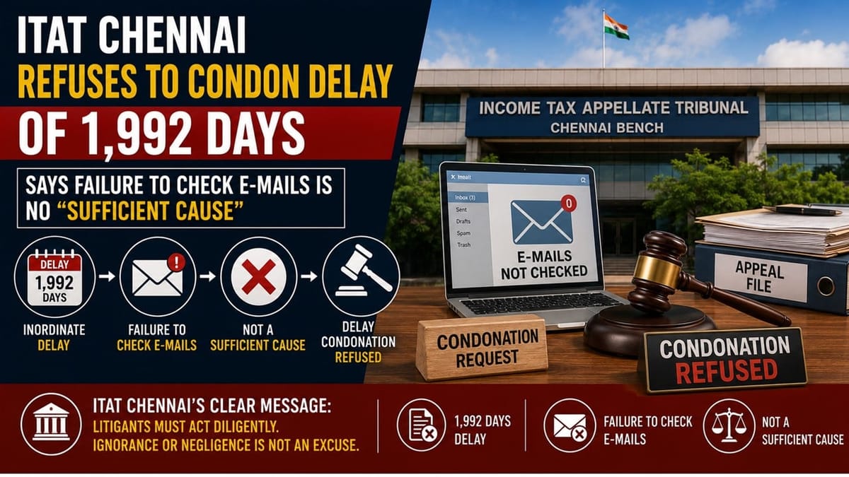 ITAT Chennai Refuses to Condone Delay of 1,992 Days, Says Failure to Check E-mails is No “Sufficient Cause”