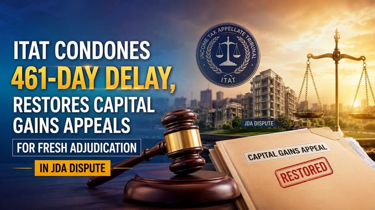ITAT Condones 461-Day Delay, Restores Capital Gains Appeals for Fresh Adjudication in JDA Dispute
