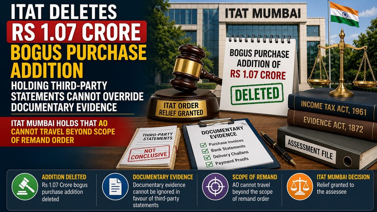Builder’s Purchases Held Genuine Despite Sales Tax Alert; ITAT Deletes Rs. 1.07 Crore Income Tax Addition
