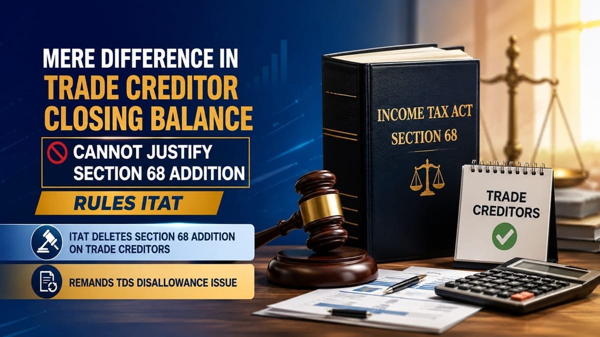 Mere Difference in Trade Creditor Closing Balance Cannot Justify Section 68 Addition When Purchases Are Accepted, Rules ITAT