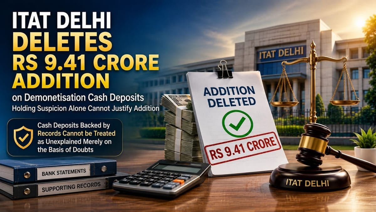 ITAT Delhi Deletes Rs 9.41 Crore Addition on Demonetisation Cash Deposits Holding Suspicion Alone Cannot Justify Addition