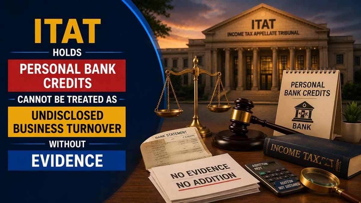 ITAT Holds Personal Bank Credits Cannot be Treated as Undisclosed Business Turnover Without Evidence