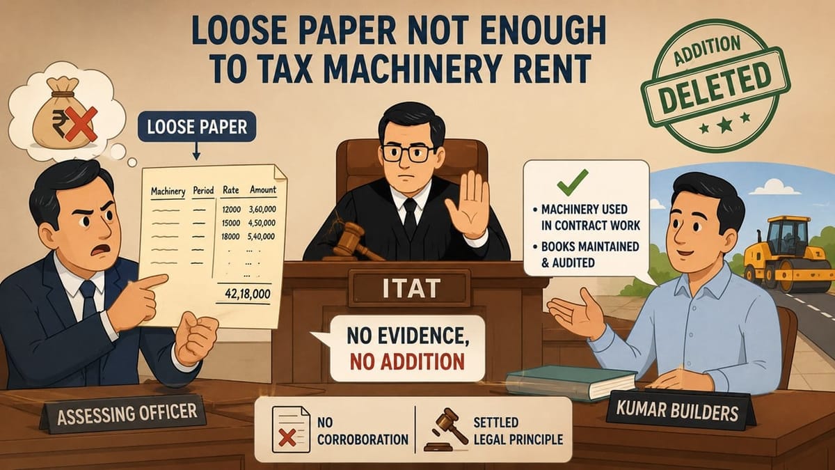 ITAT: Loose Paper Not Enough to Tax Alleged Machinery Rent Without Supporting Evidence