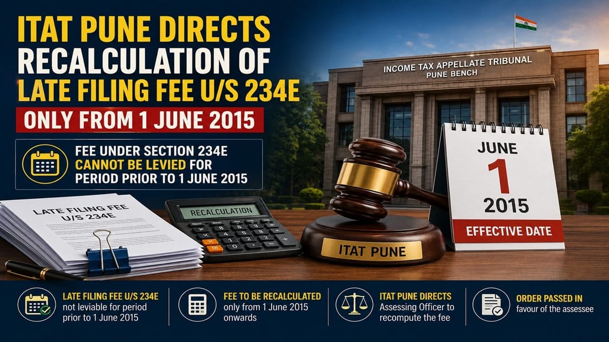 ITAT Pune Directs Recalculation of Late Filing Fee u/s 234E Only From 1 June 2015