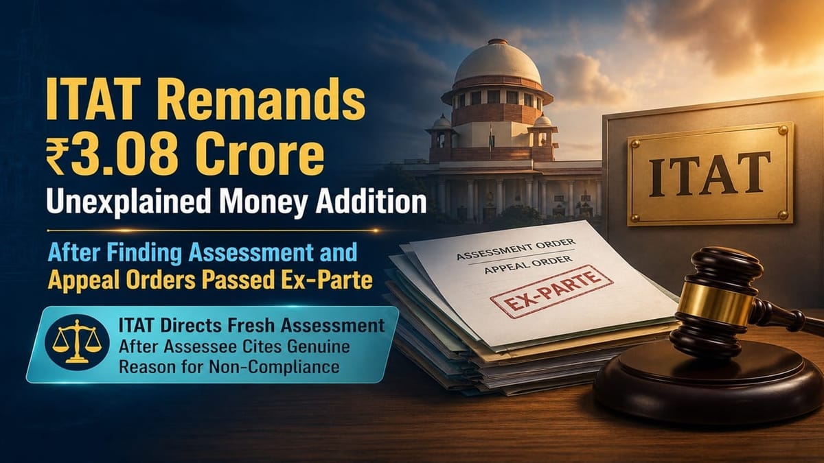 ITAT Remands Rs 3.08 Crore Unexplained Money Addition After Finding Assessment and Appeal Orders Passed Ex-Parte