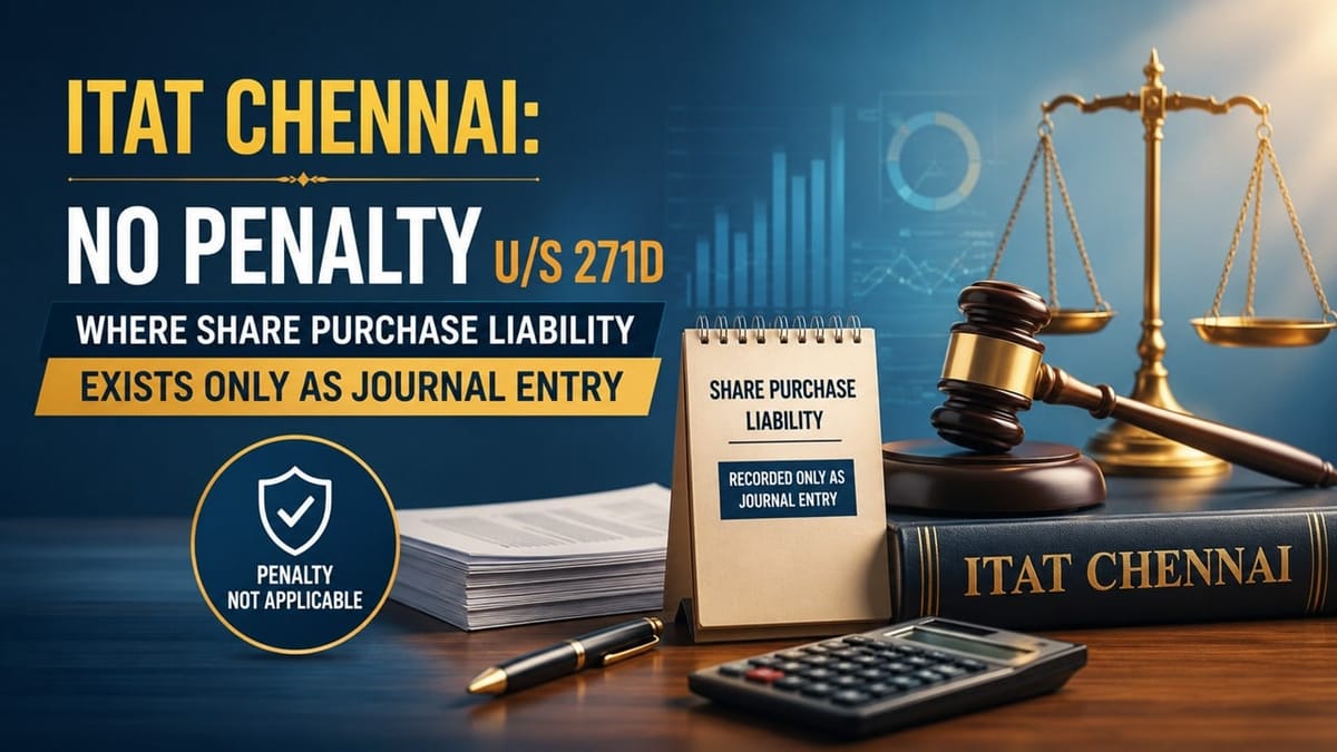 ITAT Chennai Holds: No Penalty u/s 271D Where Share Purchase Liability Exists Only as Journal Entry
