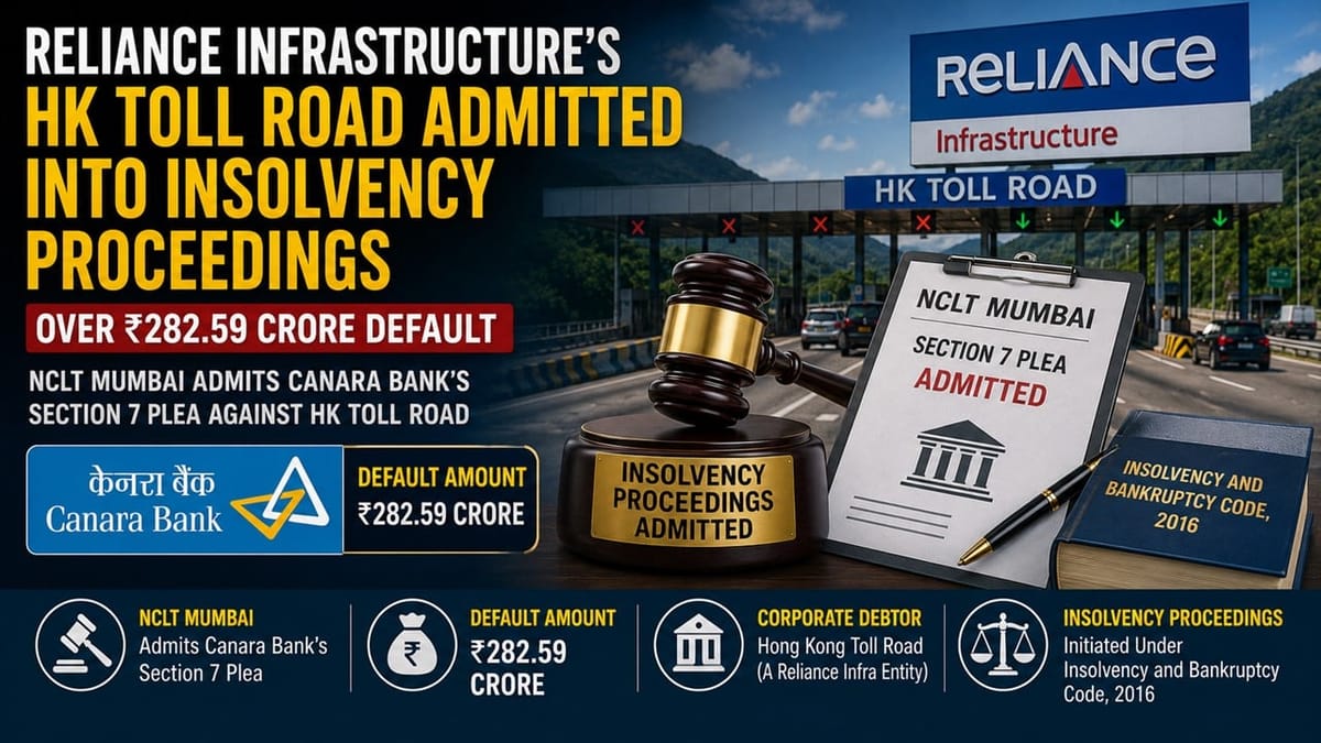 Reliance Infrastructure’s HK Toll Road Admitted into Insolvency Proceedings over Rs 282.59 Crore Default