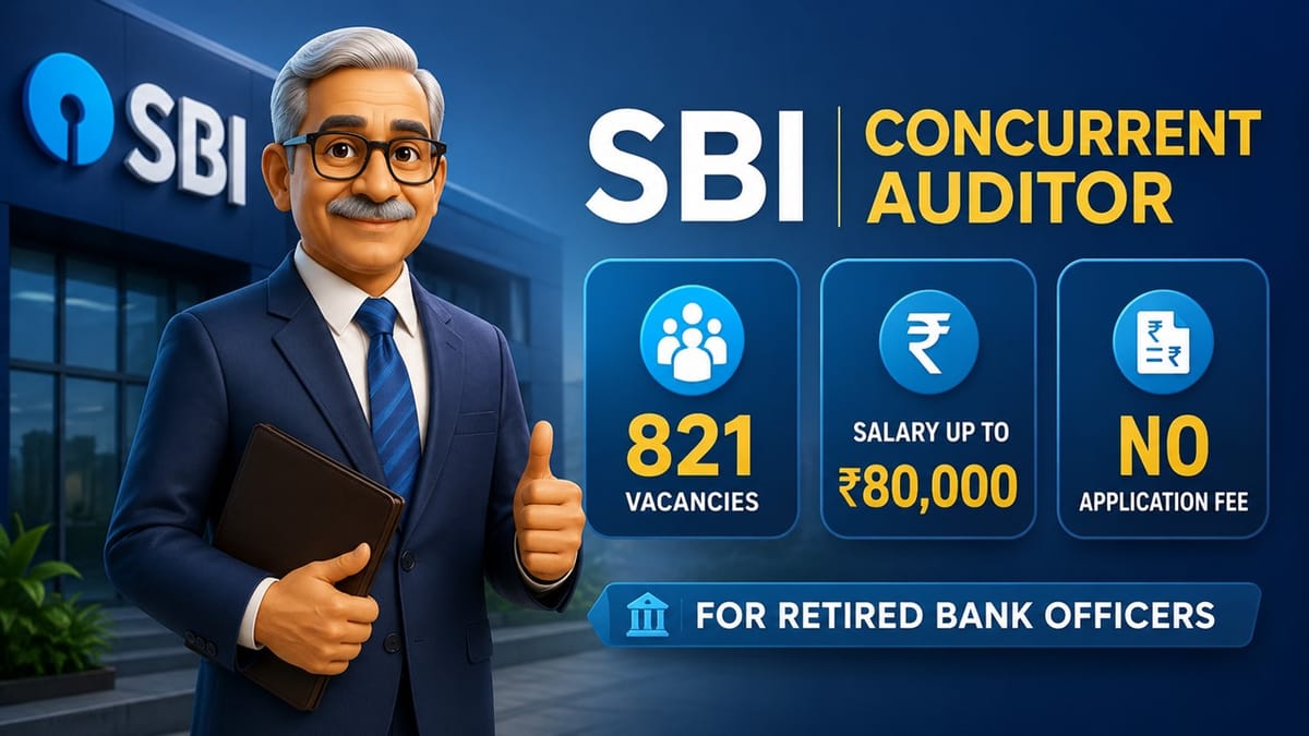 SBI Recruitment 2026: 821 Concurrent Auditor Vacancies Announced; Apply Before June 11