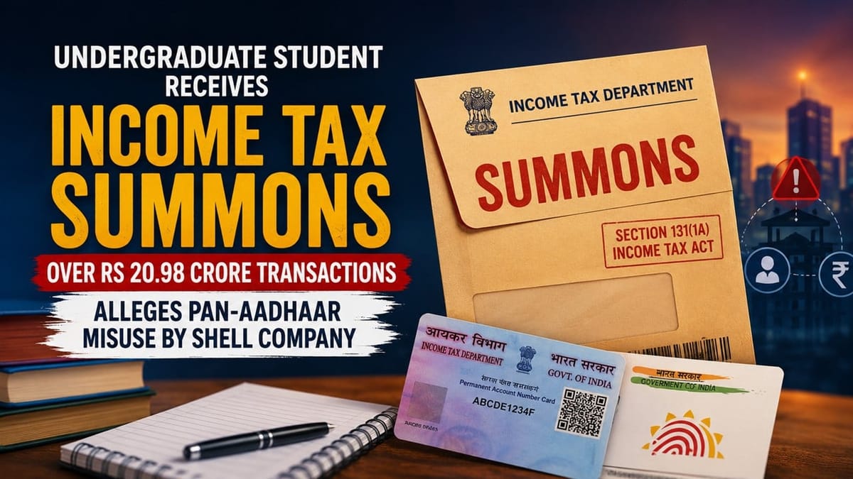 Undergraduate Student Receives Income Tax Summons Over Rs 20.98 Crore Transactions, Alleges PAN-Aadhaar Misuse by Shell Company
