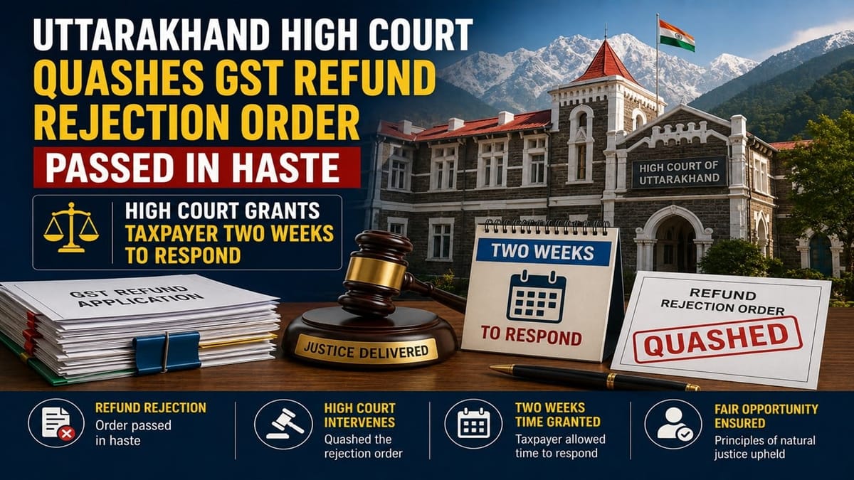 Uttarakhand High Court Quashes GST Refund Rejection Order Passed in Haste