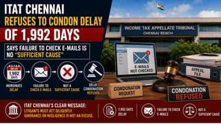 ITAT Chennai Refuses to Condone Delay of 1,992 Days, Says Failure to Check E-mails is No “Sufficient Cause”