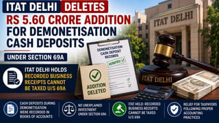 ITAT Delhi Deletes Rs 5.60 Crore Addition for Demonetisation Cash Deposits Under Section 69A