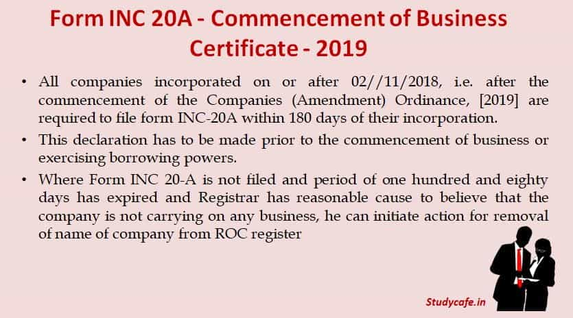 Form INC 20A Commencement Of Business Certificate 2019