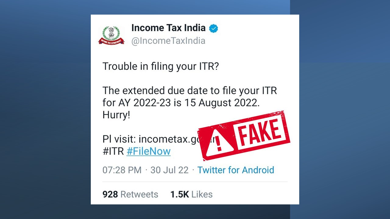 Alert: Beware of Fake ITR due date extension message floating on Social Media