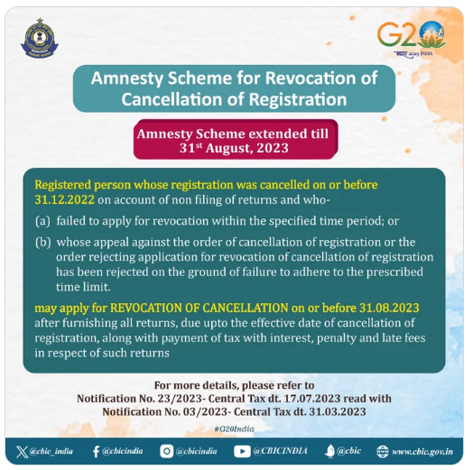 Amnesty Scheme for Revocation of Cancellation of Registration