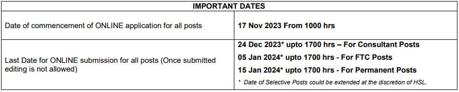 HSL Recruitment 2023