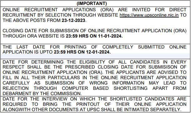 Important dates for UPSC Recruitment 2023