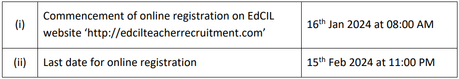 Important Dates for EdCIL Recruitment 2024