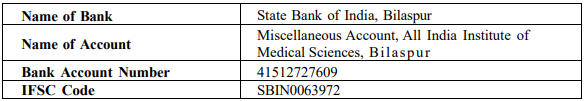 bank details for aiims bilaspur 2024